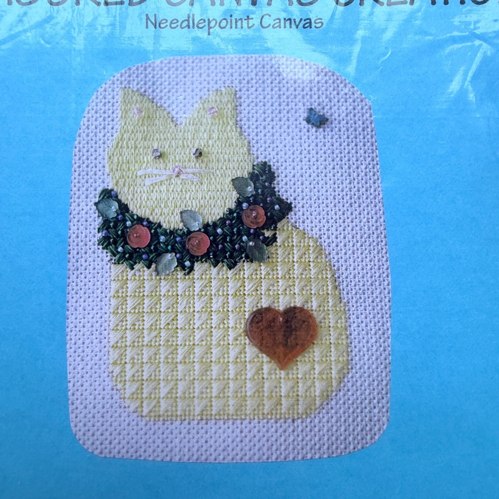 Mill Hill Needlepoint Quilted Kitty Canvas 1998 MHTCC7 Cat Folk Art Vintage DIY